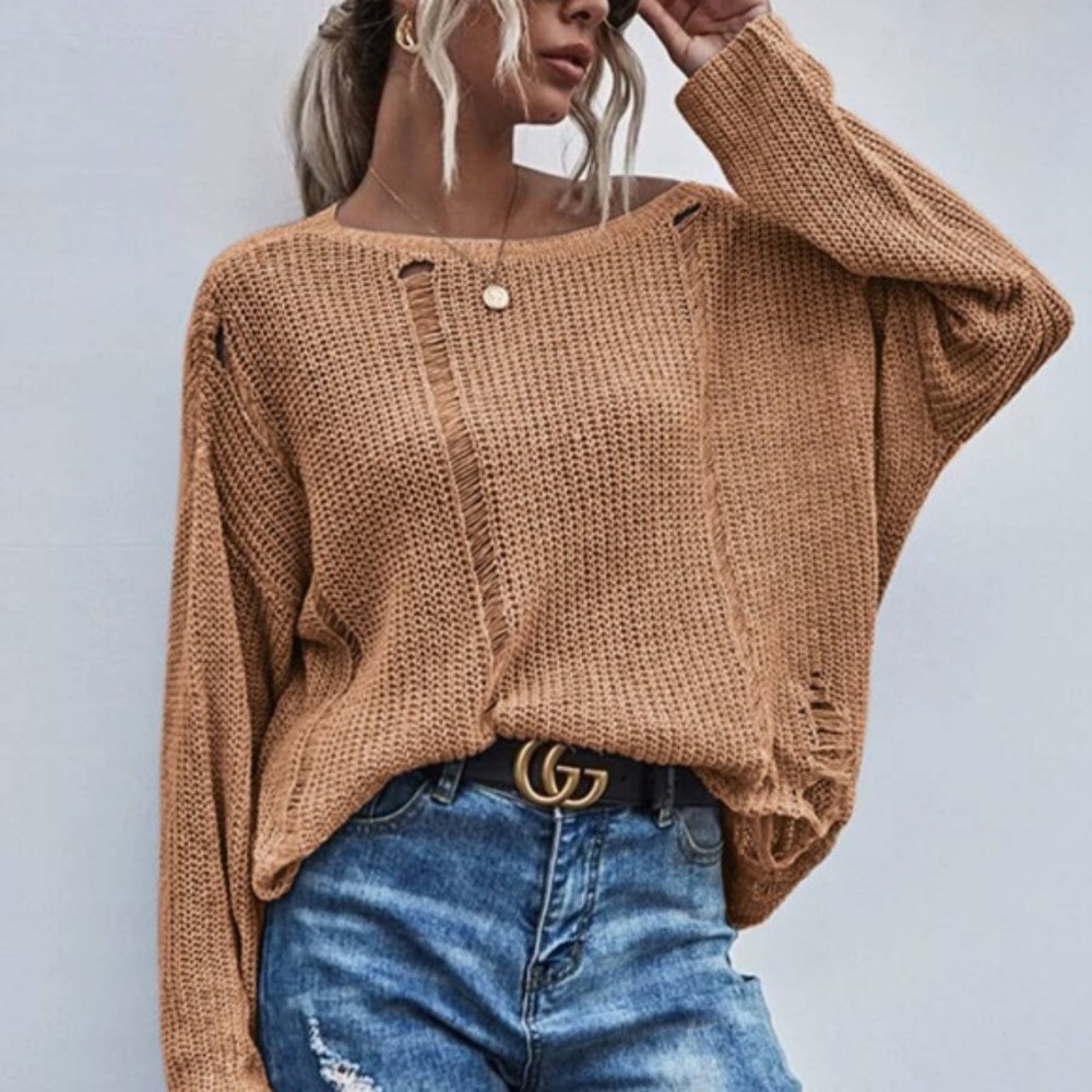 Rust distressed oversized knit sweater - Picture 3 of 10